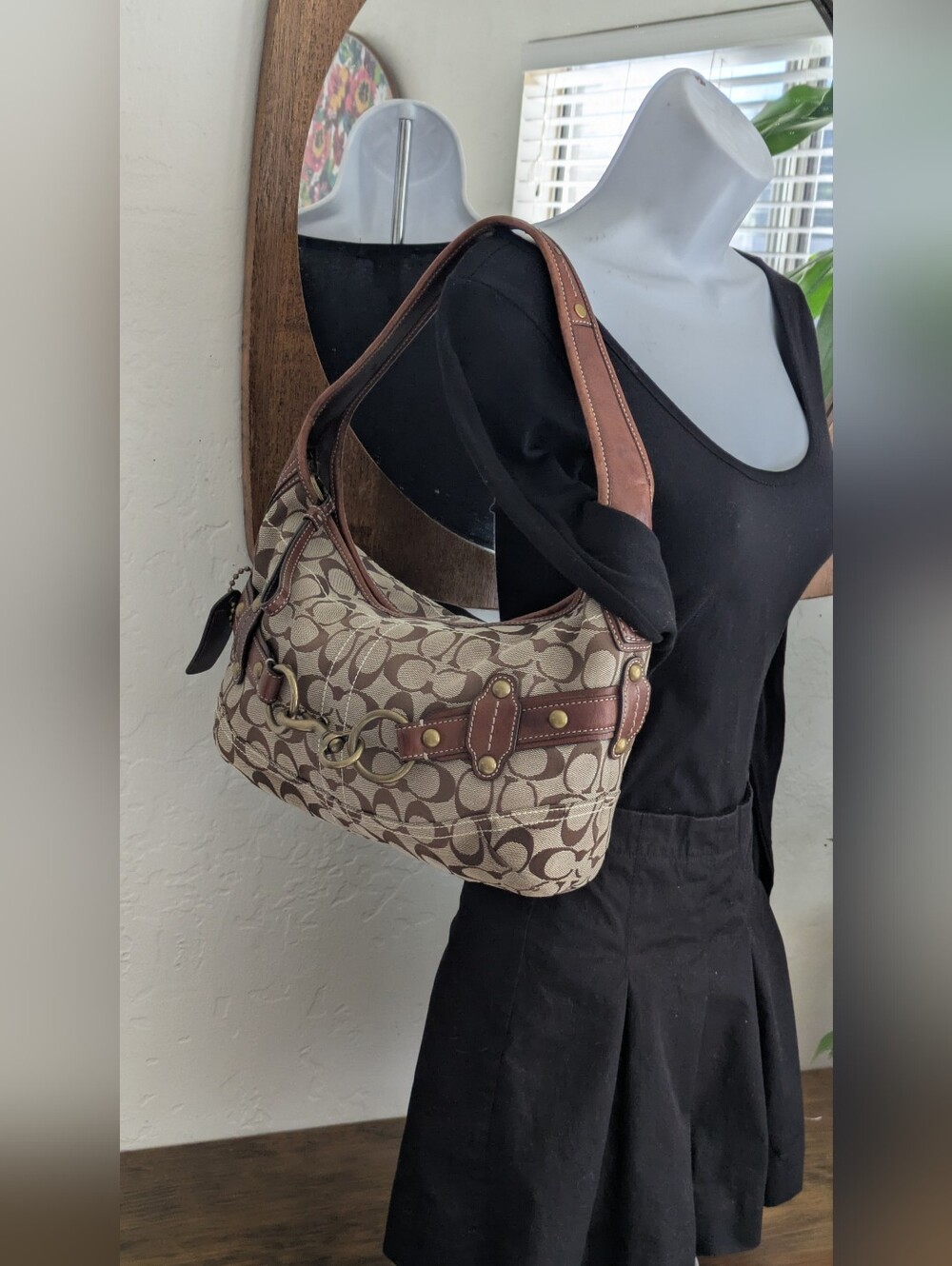 Vintage Coach Brown Canvas Hobo Shoulder Bag